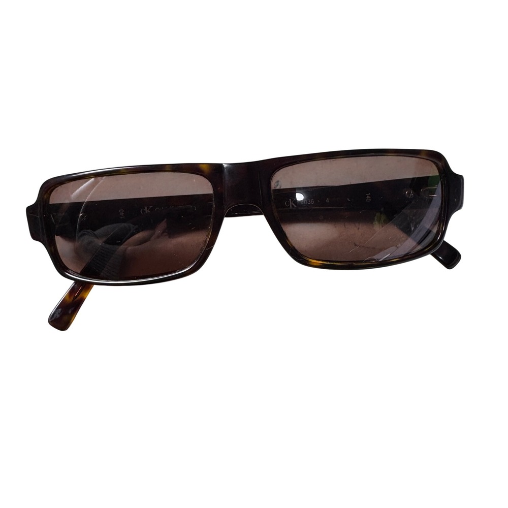 Calvin Klein 4036 Tortoise Rectangular Sunglasses Silver CK Logo Mens Womens